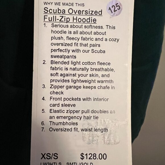 NWT Lululemon Scuba Oversized Full-Zip Hoodie - Storm Teal w/ Gold Zipper - XS/S - Picture 3 of 7